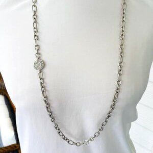 Silver Toned Chain Necklace 18" with Cubic Zirconia Fashion Jewelry